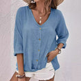 V-neck Long-sleeved T-shirt Fashion Solid Color Button Top Casual Loose Clothing For Women Meifu Market