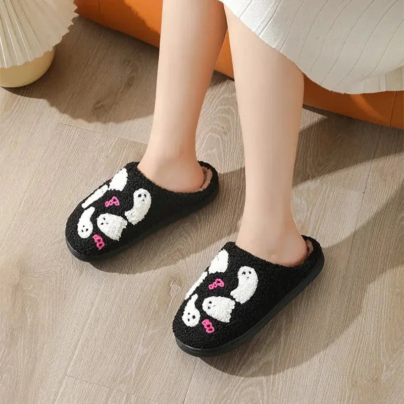 plush ghost slippers | non-slip indoor house shoes | cartoon halloween footwear | energy saving