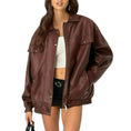 Women's Leather Jacket Loose Long Sleeve Lapel Motorcycle Jacket Meifu Market