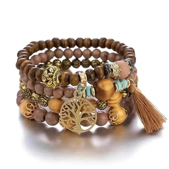 elastic bangle bracelet set | wooden beads jewelry | adjustable tree of life bracelet | ultrasonic cleaning