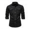Men's Long-sleeved Denim Shirt Casual Solid Button Slim Tops Clothing L - available style options