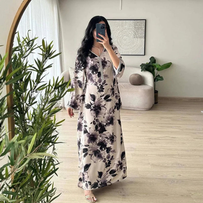 dubai printed kaftan | premium cotton fabric | long sleeve robe | ultrasonic cleaning