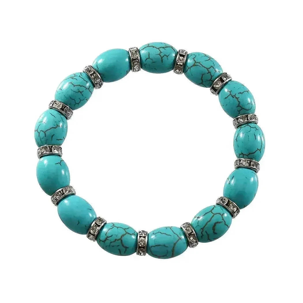 elastic turquoise bracelet | adjustable boho bangle | vintage tribal jewelry | ultrasonic cleaning