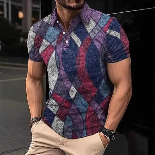 Mens Casual Printed Striped Polo Shirt 2XL - alternative view