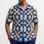 Geometric Hollow-Out Knit Polo — Men's Open Knit Resort Shirt