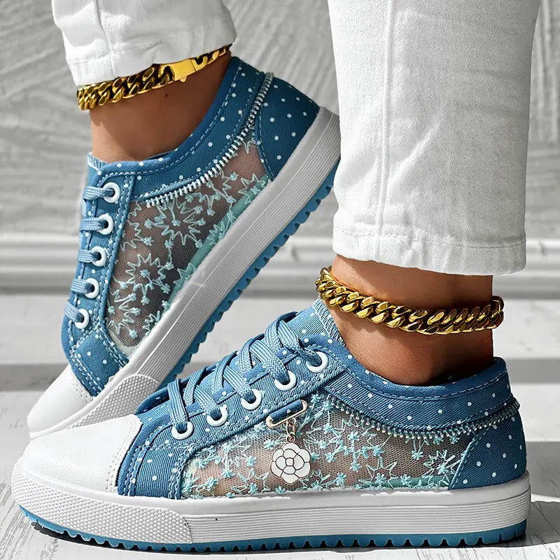 Floral Embroidered Polka Dot Print Sneakers Meifu Market