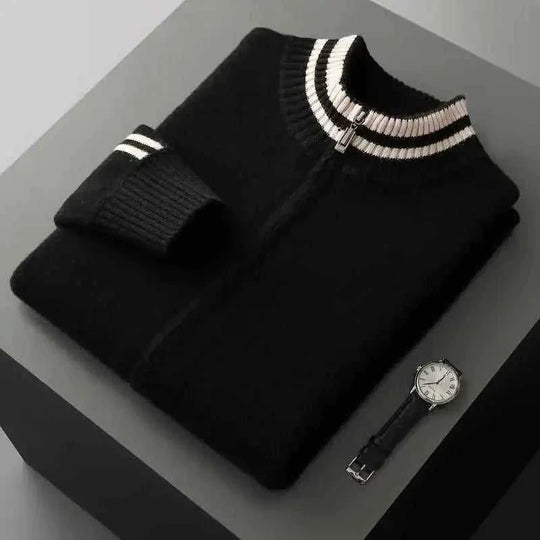 half-zip knitted sweater | slim-fit mens sweater | merino wool blend | ultrasonic cleaning