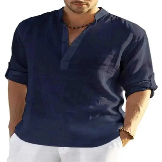 cotton linen blend fabric | loose fit long sleeve shirt | mens casual solid color shirt | ultrasonic cleaning
