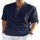cotton linen blend fabric | loose fit long sleeve shirt | mens casual solid color shirt | ultrasonic cleaning