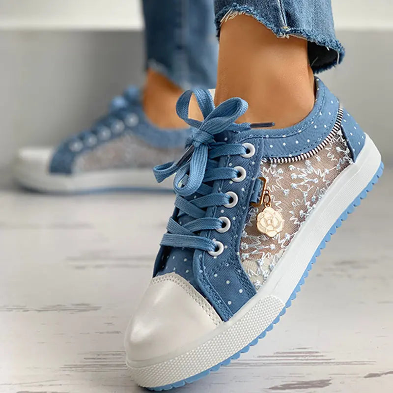 Floral Embroidered Polka Dot Print Sneakers Meifu Market