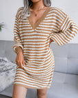 Ins Striped Sweater Dress V-neck Long Sleeve Dresses For Women Meifu Market