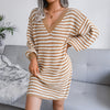 Ins Striped Sweater Dress V-neck Long Sleeve Dresses For Women Meifu Market