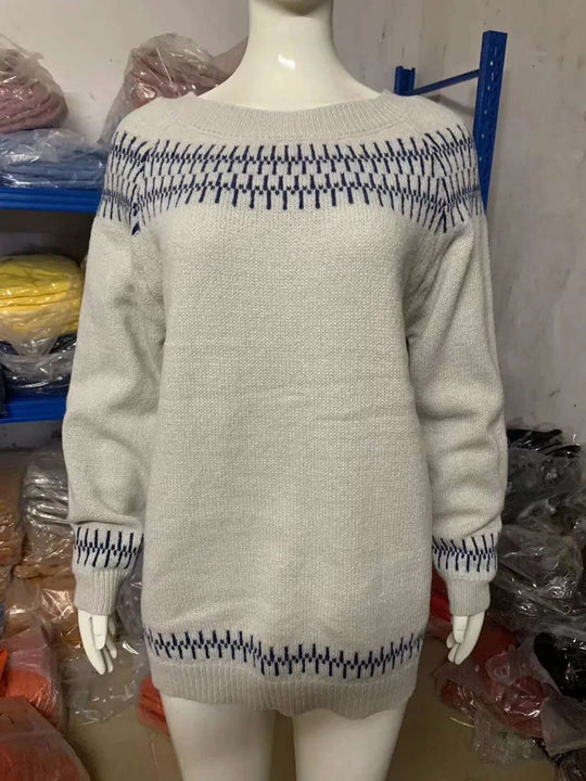 Women's Knitted Pullover Sweater - Round Neck Multicolor Loose Fit Top Meifu Market