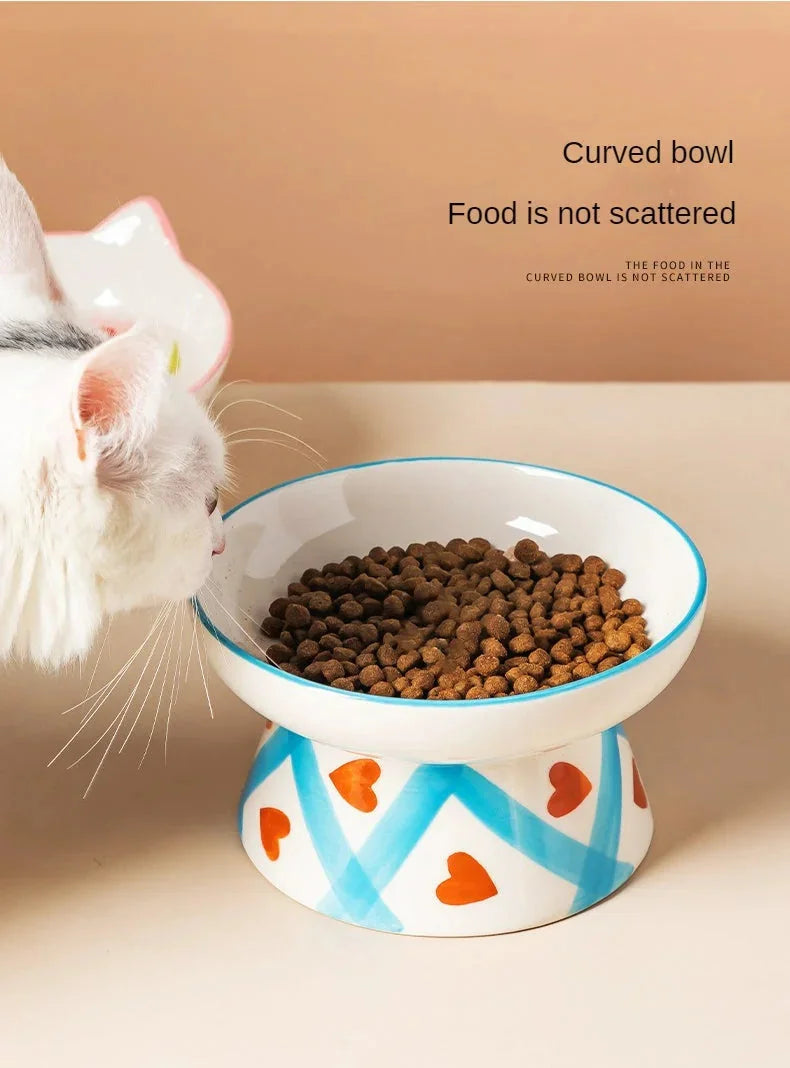 ceramic pet bowl | elevated dog bowl | inclined cat dish | energy saving