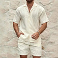 mens summer tracksuit set | loose fit casual two piece outfit | lapel button shirt and shorts set | ultrasonic cleaning