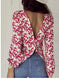 red floral print blouse | long sleeve open back top | chiffon material blouse | ultrasonic cleaning