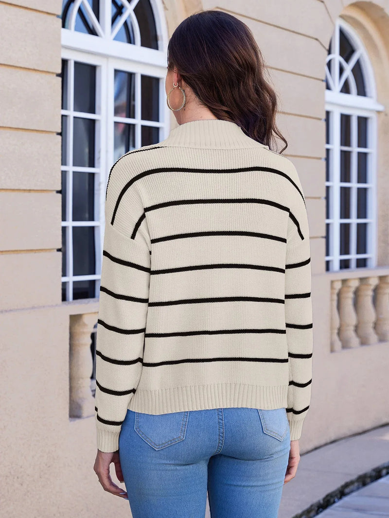 Women's Striped V-neck Long Sleeved Sweater Meifu Market