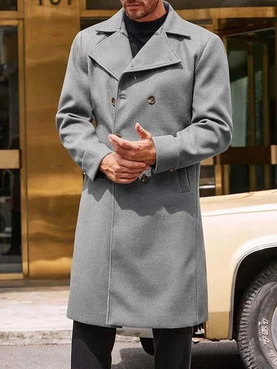 heavy wool blend coat | double-breasted trench coat | mens winter overcoat | energy saving