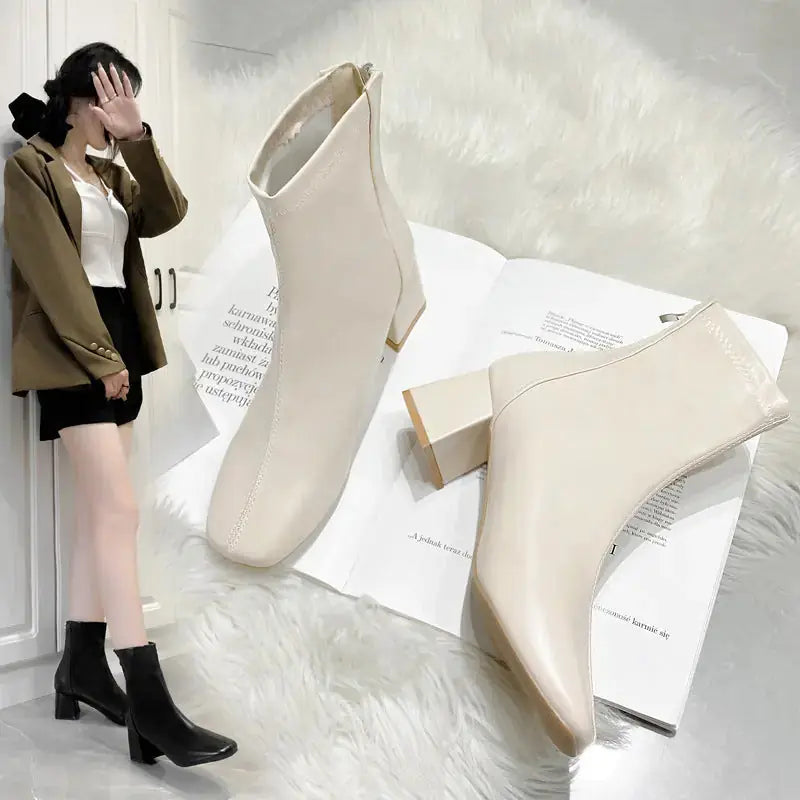 Boots Zipper Mid-calf And Low Length Martin Square Head Meifu Market