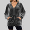 Loose Long Sleeve Zipper Pocket Pleuche Top Women Purple - color variant display