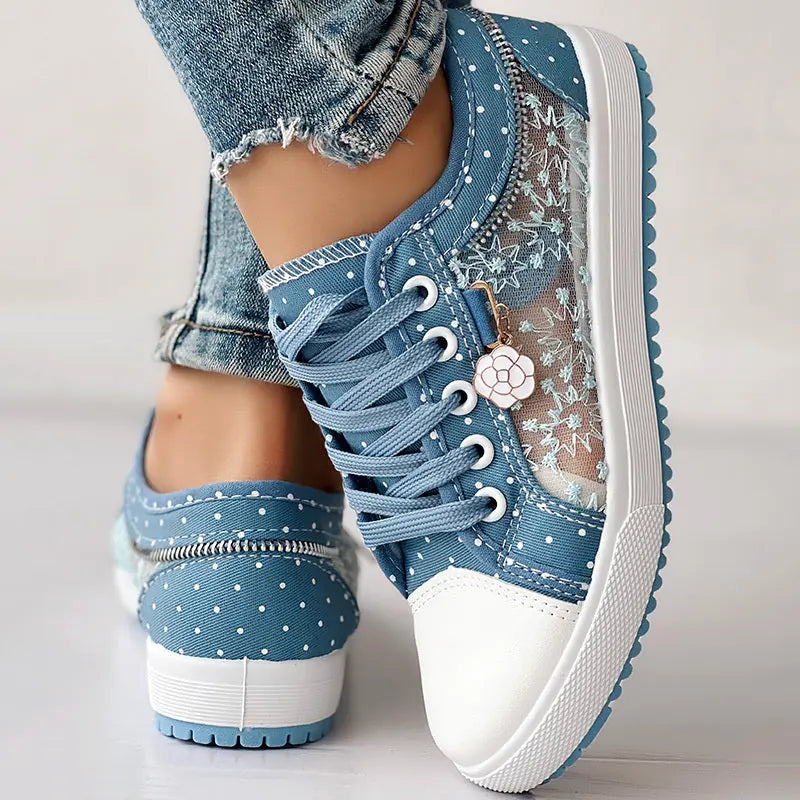 Floral Embroidered Polka Dot Print Sneakers Meifu Market