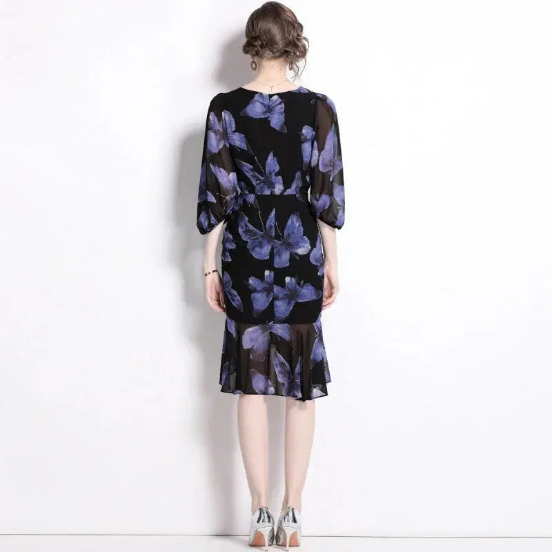 floral print dress | lantern sleeve dress | fishtail hem dress | ultrasonic cleaning