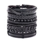 vintage leather bracelet for men | woven leather bracelet set | punk style charm bracelet | energy saving