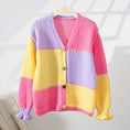 Women's Color Block V Neck Button Front Knit Cardigan Sweater Outerwear Meifu Market
