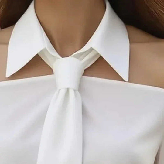 Women's Solid Color Long Sleeve Shirt With Tie And Lapel Collar, Casual & Elegant Blouse For Office And Formal Wear Meifu Market