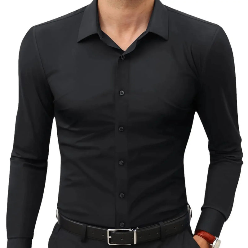 stretch-fit long sleeve shirt | moisture-wicking work shirt | wrinkle-resistant office shirt | ultrasonic cleaning