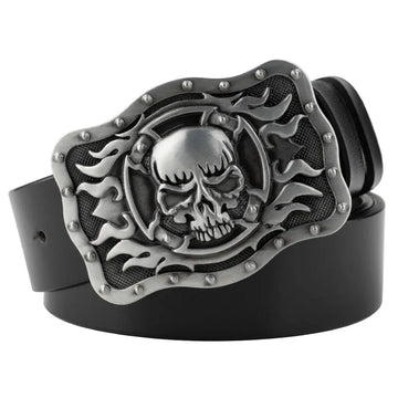 Casual Skull Decorative Two-layer Cowhide Belt