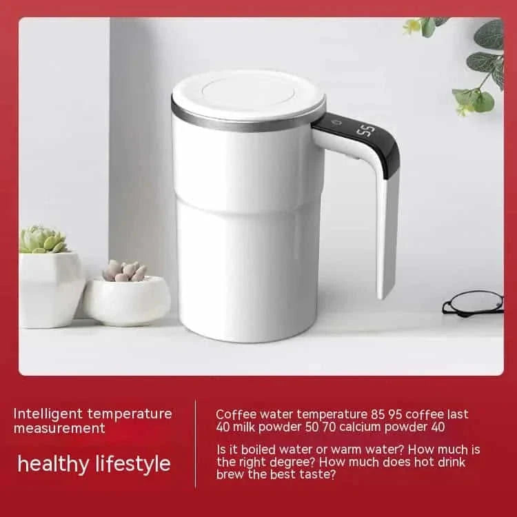 self-stirring coffee mug | magnetic stirring mechanism | stainless steel insulated cup | ultrasonic cleaning