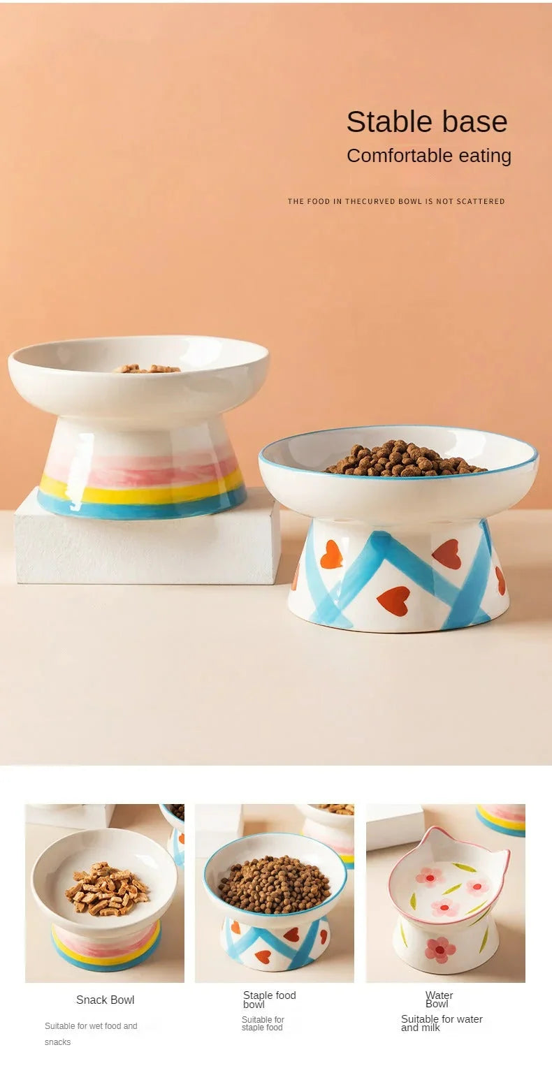ceramic pet bowl | elevated dog bowl | inclined cat dish | energy saving