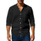 long sleeve stand collar shirt | mens casual shirt with pockets | cotton linen blend shirt | energy saving