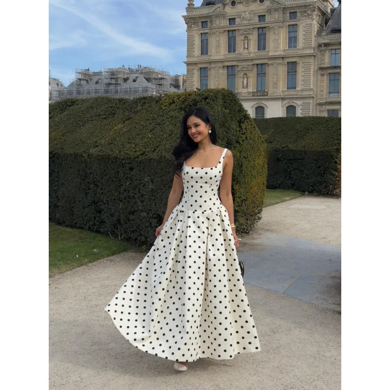 square collar dress | polka dot swing dress | cinched pleated dress | ultrasonic cleaning