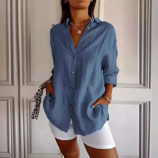 Lapel Long Sleeve Shirt Women's Single-breasted Pleated Shirt Meifu Market