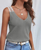 Waffle V-Neck Vest Sleeveless Lace Tank Shirt Tops Summer 