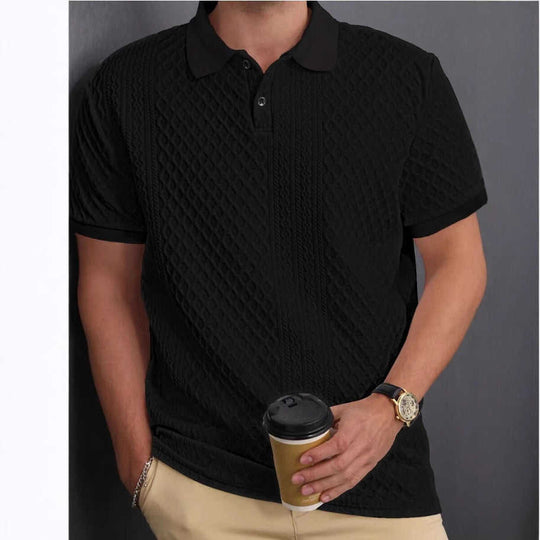 Asymmetric Jacquard Polo – Men's Button Placket Fashion Shirt