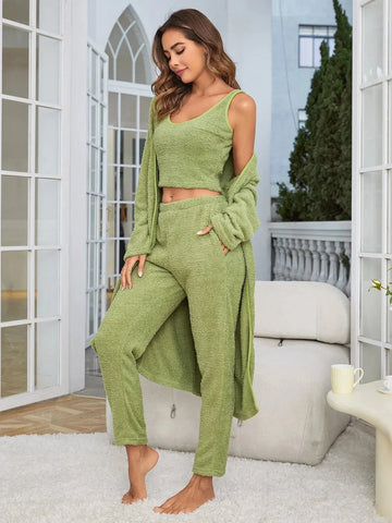 fleece lounge set | open front cardigan set | womens 3 piece sweatsuit | ultrasonic cleaning