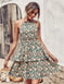 backless summer dress | boho printed halter dress | ruffle trim beach dress | energy saving
