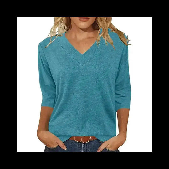 3 Pack 3 4 Sleeve Shirts For Women V Neck T Shirt Fall Casual Tops Basic Base Layer Undershirts Tees - close-up detail...