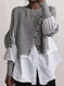 Crew Neck Long Sleeve Knitted Multi-color Patchwork White Shirt Women's Meifu Market