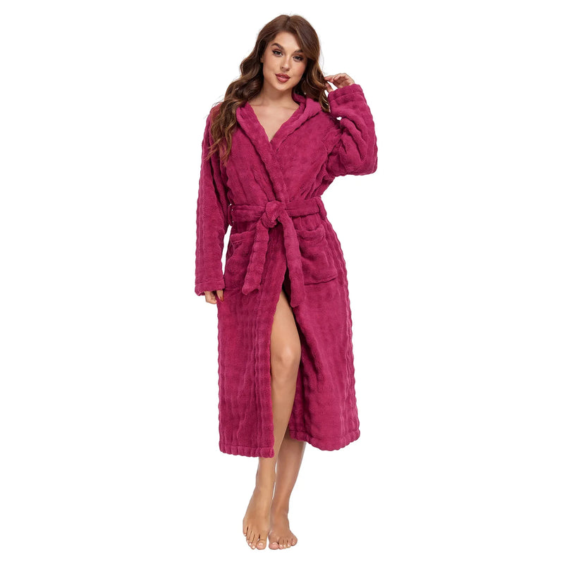 RONGTAI Luxury Plush Absorbency Robe For Women Extra Long Fleece Bathrobe With Hood & Pockets Warm Terry Cloth Loungewear Meifu Market
