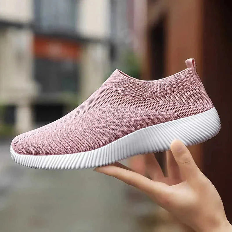 stretch mesh slip-on shoes | breathable knit flats | soft sole walking shoes | energy saving