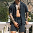 quick-dry fabric shorts set | linen blend summer suit | mens matching shirt shorts set | energy saving