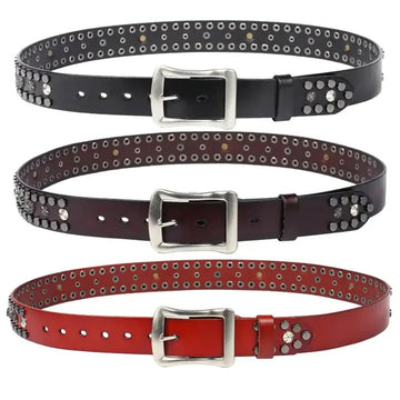 mens punk style leather belt | heavy duty belt for daily wear | adjustable belt with metal rivets | energy saving