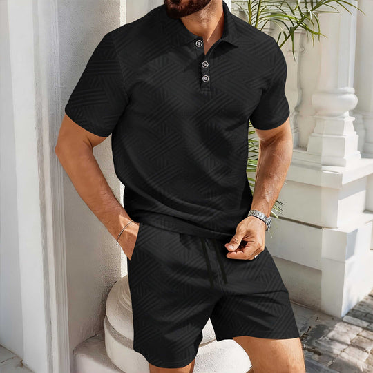 Matching Polo Set — Men's Jacquard Two-Piece Summer Outfit