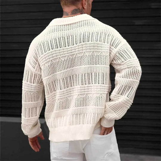 lightweight cotton knitwear | breathable hollow knit fabric | stretchable v-neck sweater | energy saving