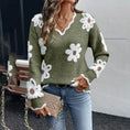 Women's Fall Floral Pattern V-Neck Sweater, Long Sleeve Pullover With Scallop Trim Casual Dressy Top Meifu Market