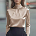 Women's Solid Color Long Sleeve Turtleneck Shirt, Pleated Detail Blouse For Office Wear And Formal Occasions Meifu Market